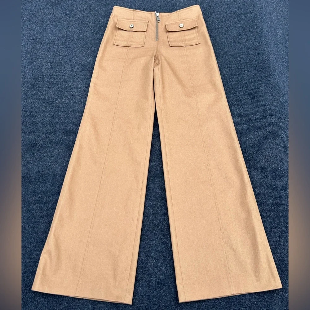 Cinq à Sept Azure Long Wide Leg Jeans Pants in Sahara Tan Trousers Size 6 - Picture 2 of 16